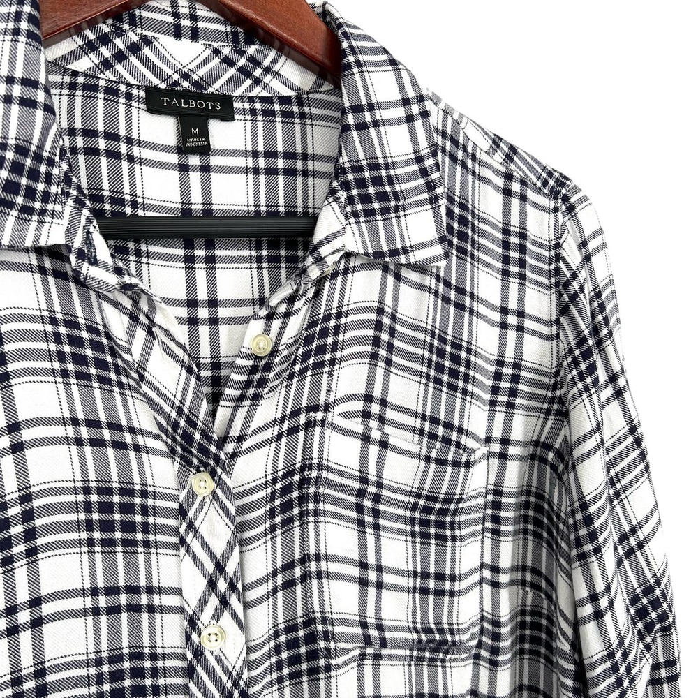 Talbots Sz Medium Long Sleeve Plaid Cozy Blouse Shirt Top Fall Winter Lounge - Picture 3 of 9